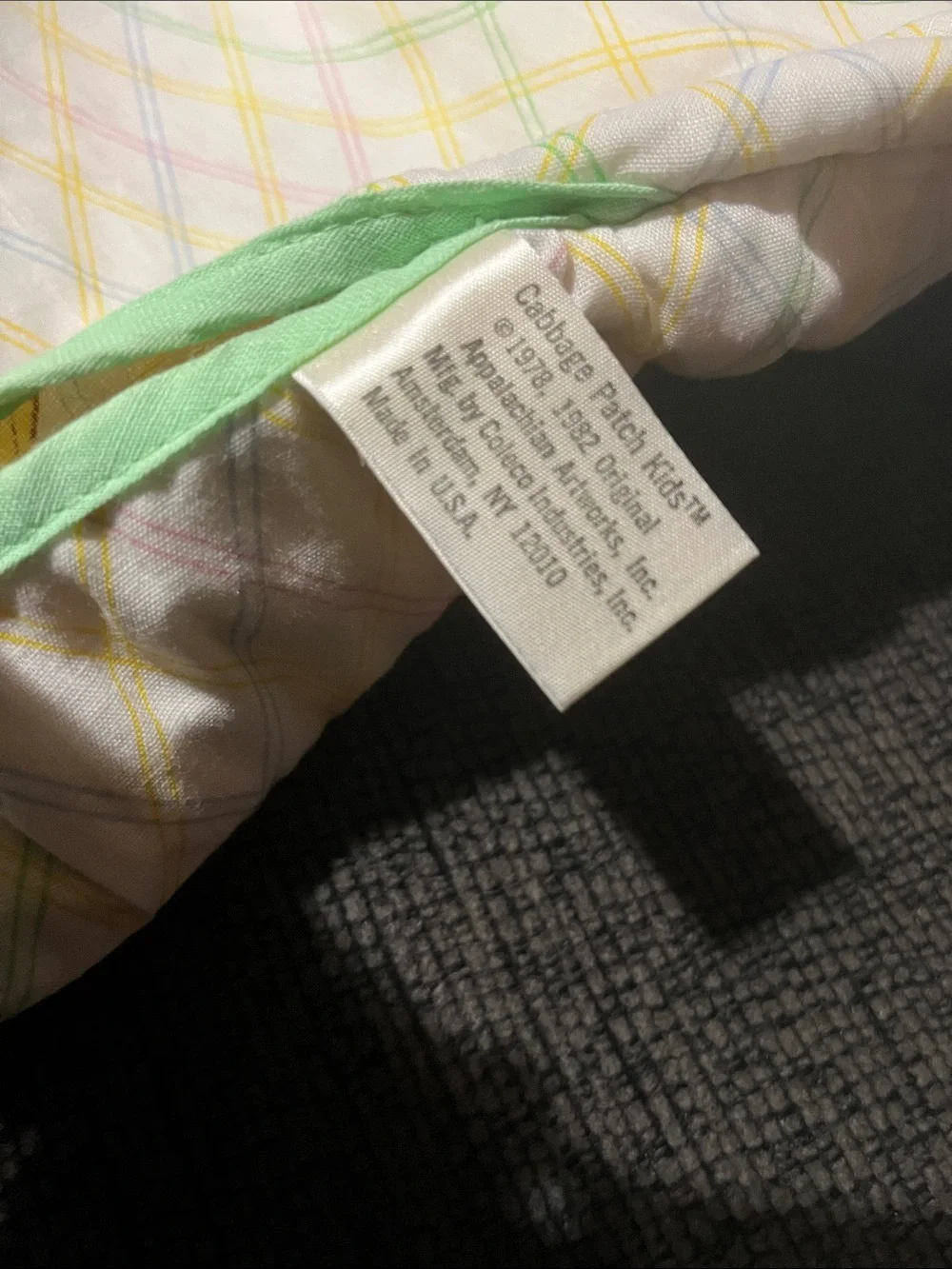 Vintage 1983 Cabbage, patch Pastel Quilted Baby sleeping bag with Mint Trim